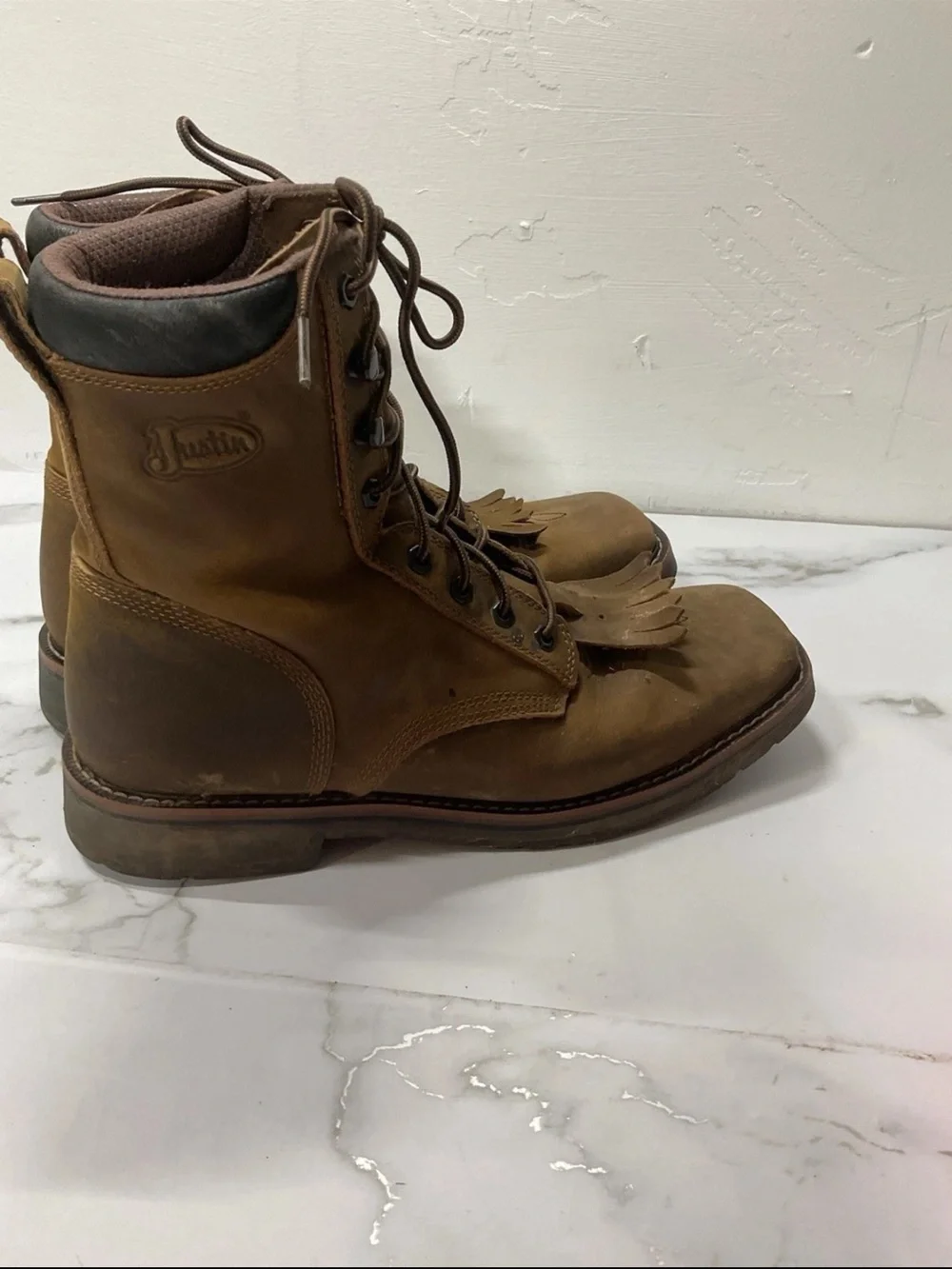 Justin Boots Tan/Brown Lace-Up Work Boots with Padded Collar